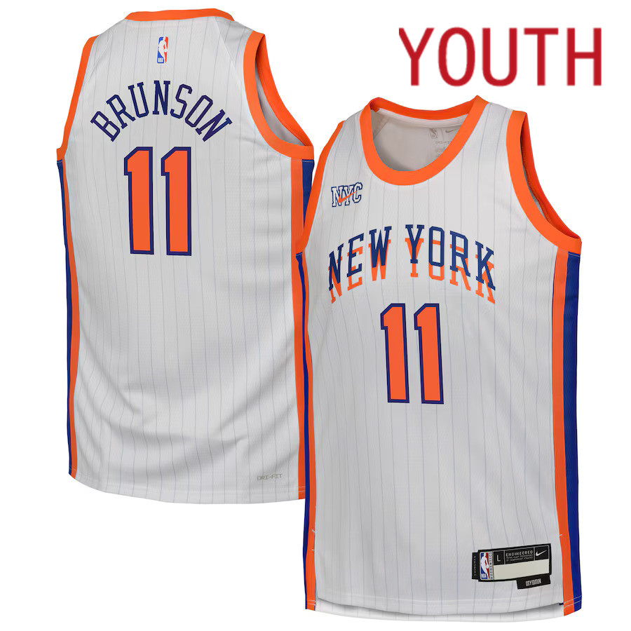 Youth New York Knicks #11 Jalen Brunson Nike White City Edition 2024-25 Swingman Player NBA Jersey